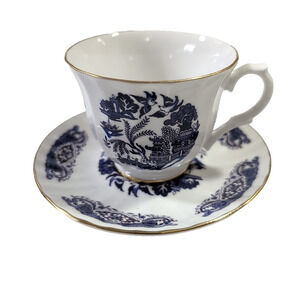 Vintage Royal Cuthbertson Scalloped Blue Willow Blue & White Tea Cup & Saucer